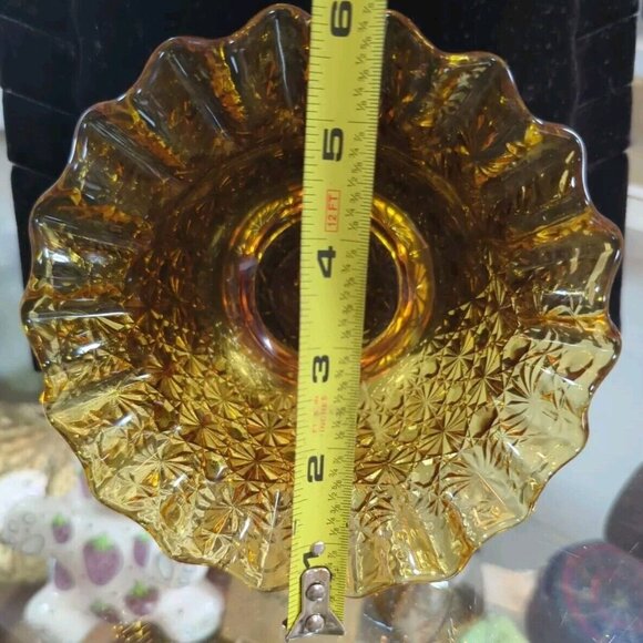 L.E.‎ SMITH Daisy & Button Pattern Amber Orange Ruffled Glass Bowl Candy Dish - Picture 5 of 7